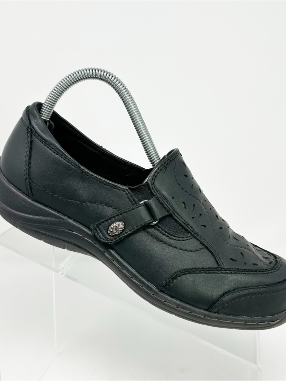 Earth Womens Black Slip-On Black Leather Comfort Cushioned Loafers Size 8
